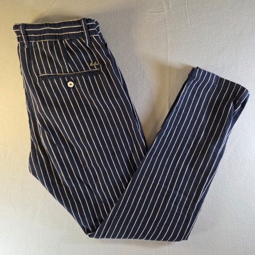 Rare Rabbit Banet Navy Striped Cotton Linen Drawstring Trousers Mens 32